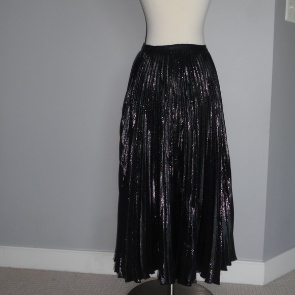 DVF Heavyn Pleated metallic Crepe Shimmer Black Holiday Skirt 4 - Picture 10 of 16